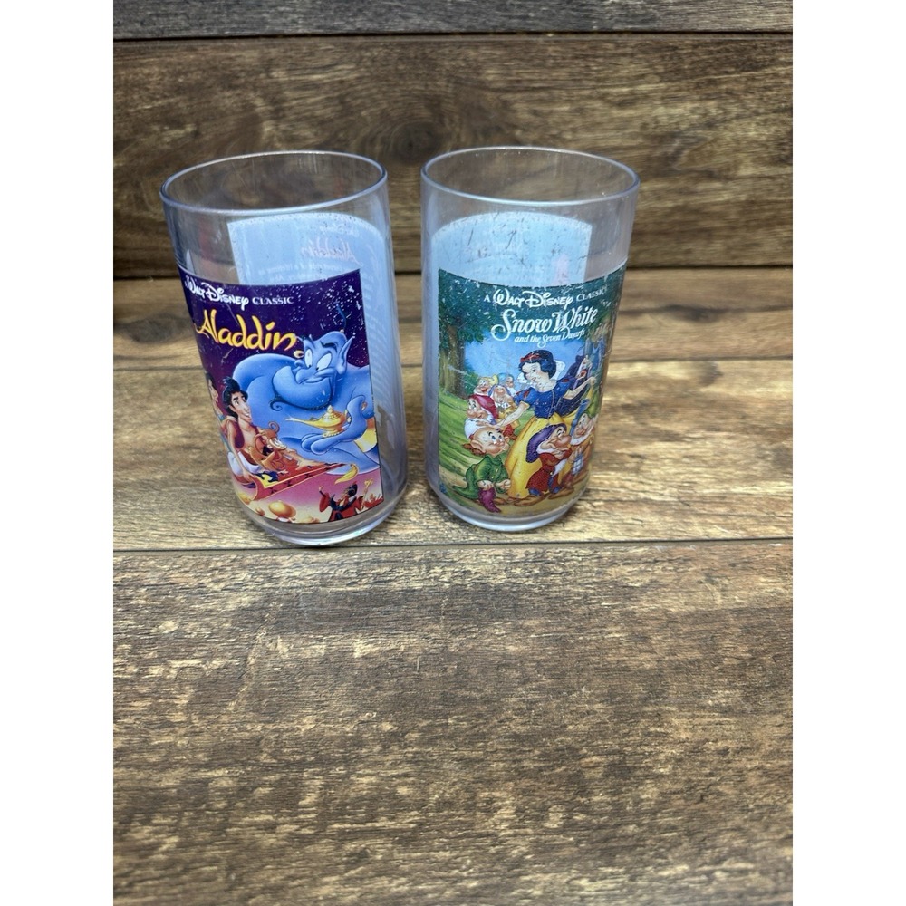2‎ Disney Burger King Collector's Series Glasses Plastic 1994 Aladdin Snow White